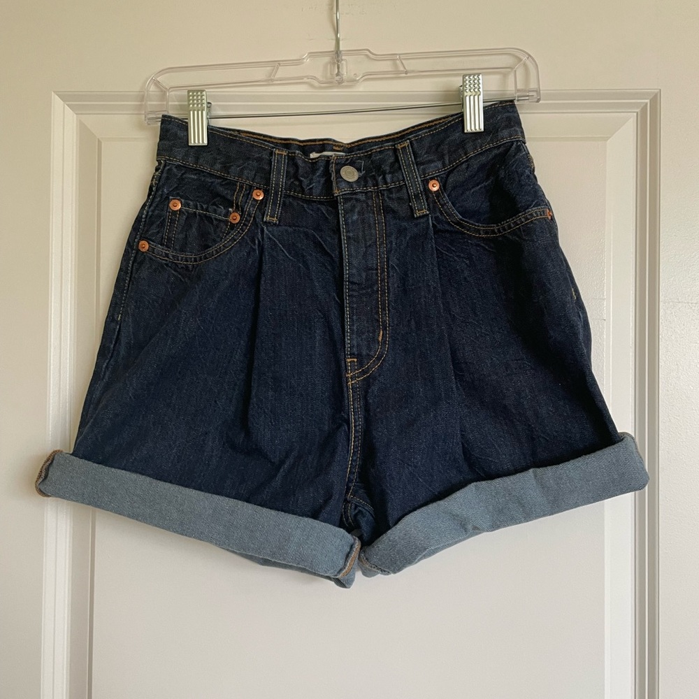 Levi's Dark Blue Rolled Hem Denim Jean Shorts